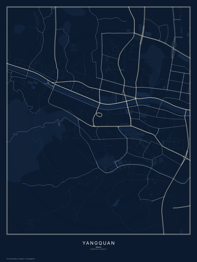 Yangquan map poster, midnight style
