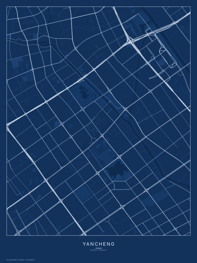 Yancheng map poster, blueprint style