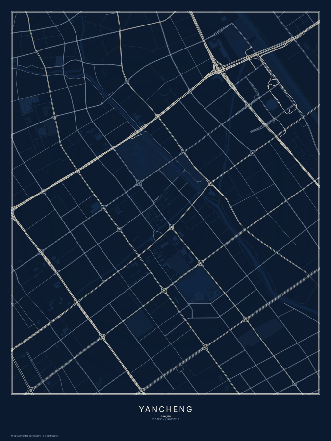 Yancheng map poster, midnight style