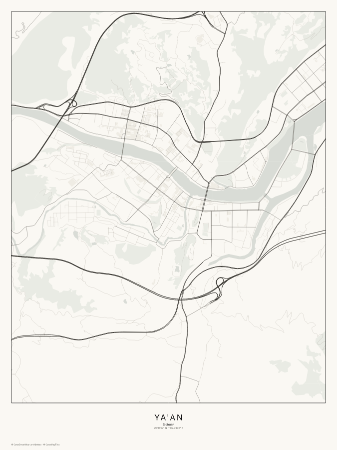 Ya'an map poster, classic style