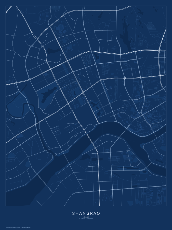 Shangrao map poster, blueprint style