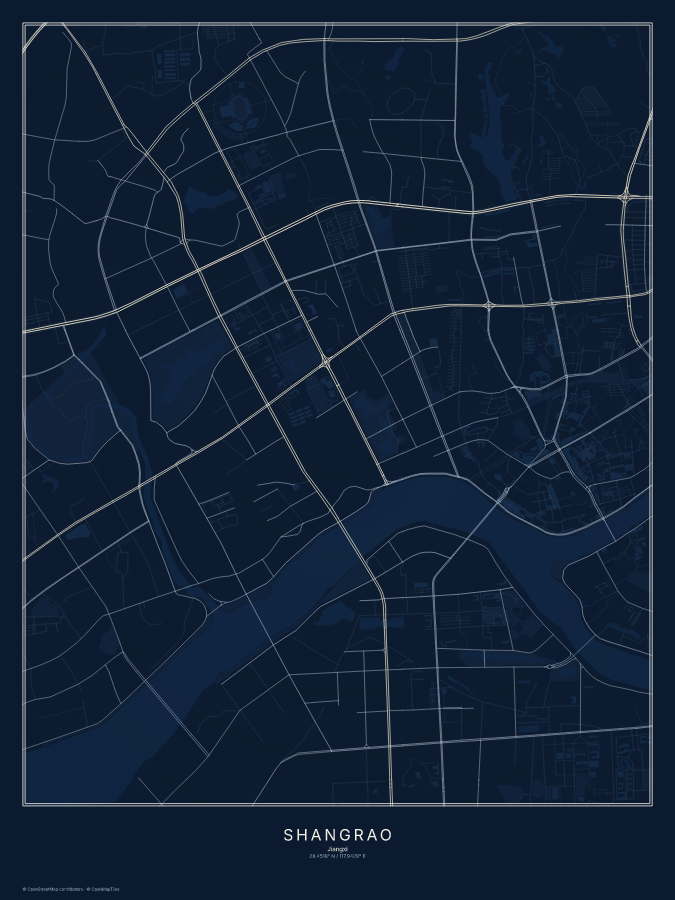 Shangrao map poster, midnight style