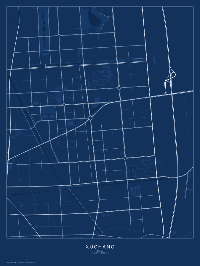 Xuchang map poster, blueprint style