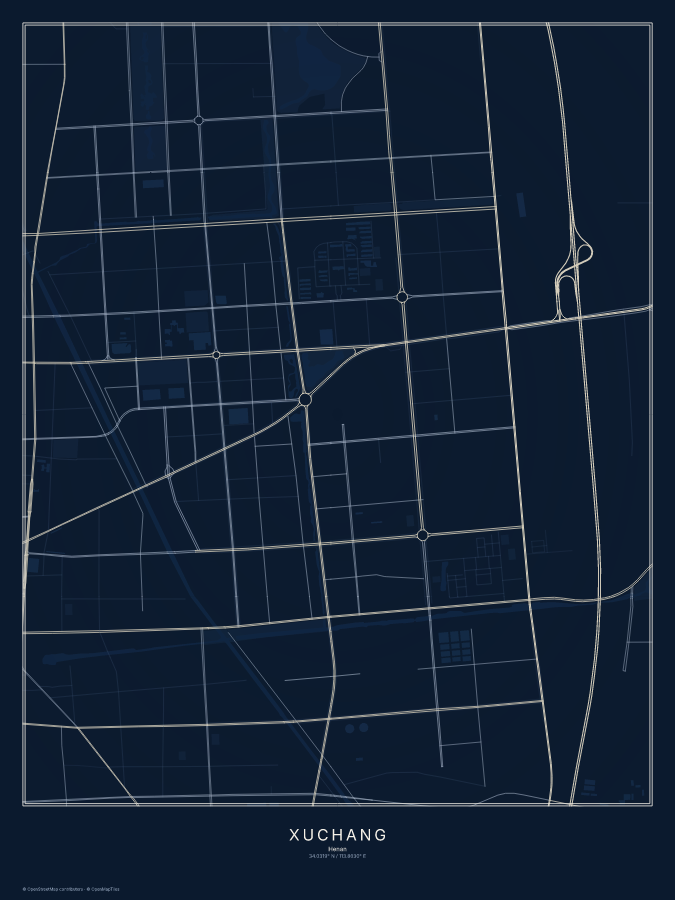 Xuchang map poster, midnight style