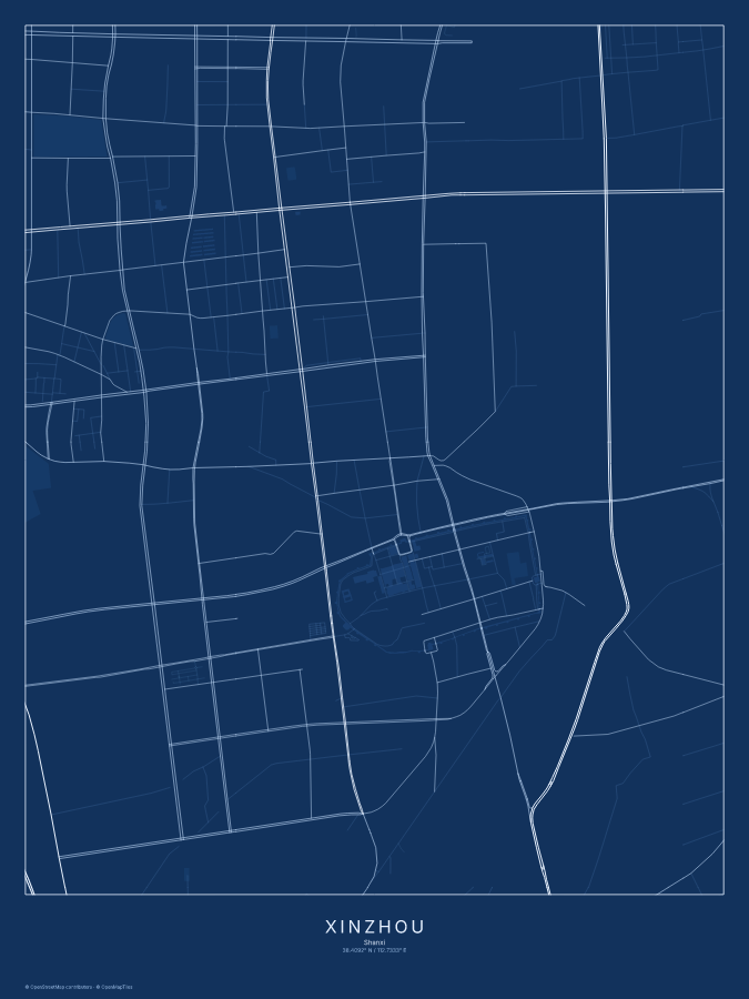 Xinzhou map poster, blueprint style