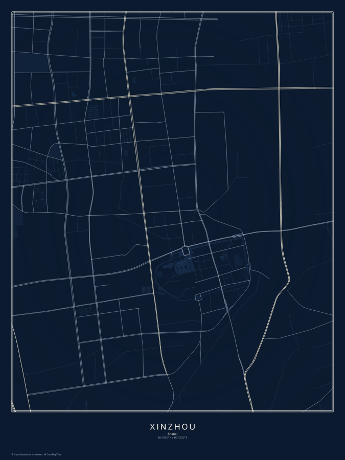 Xinzhou map poster, midnight style