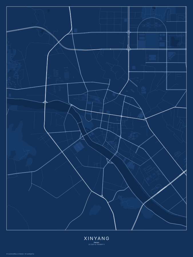 Xinyang map poster, blueprint style