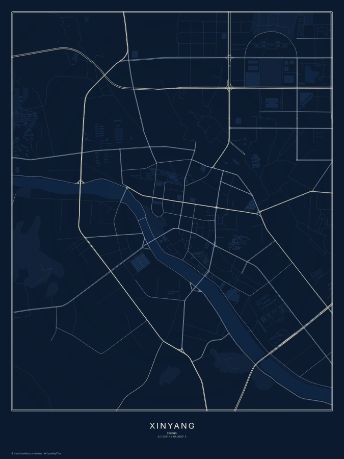 Xinyang map poster, midnight style