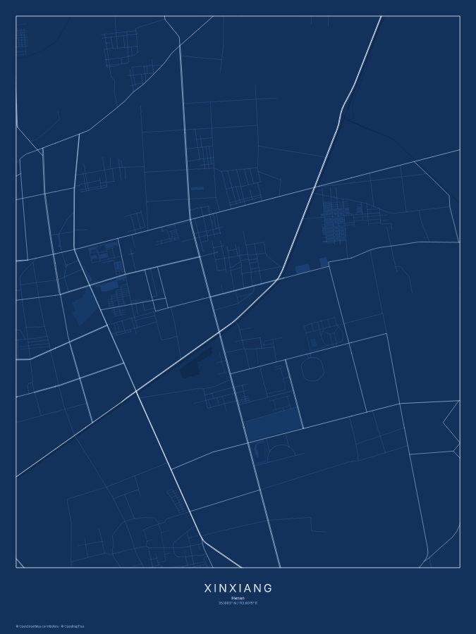 Xinxiang map poster, blueprint style