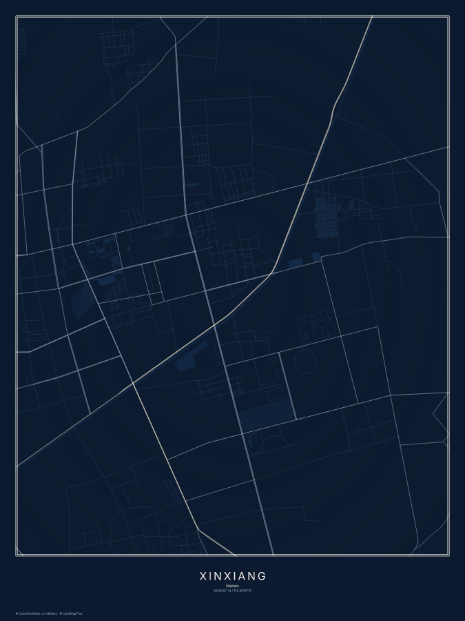Xinxiang map poster, midnight style