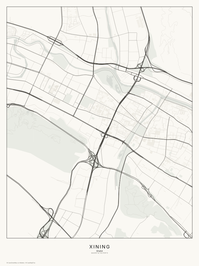Xining map poster, classic style