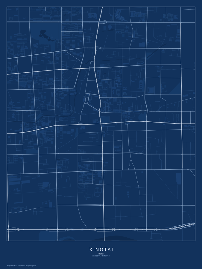 Xingtai map poster, blueprint style