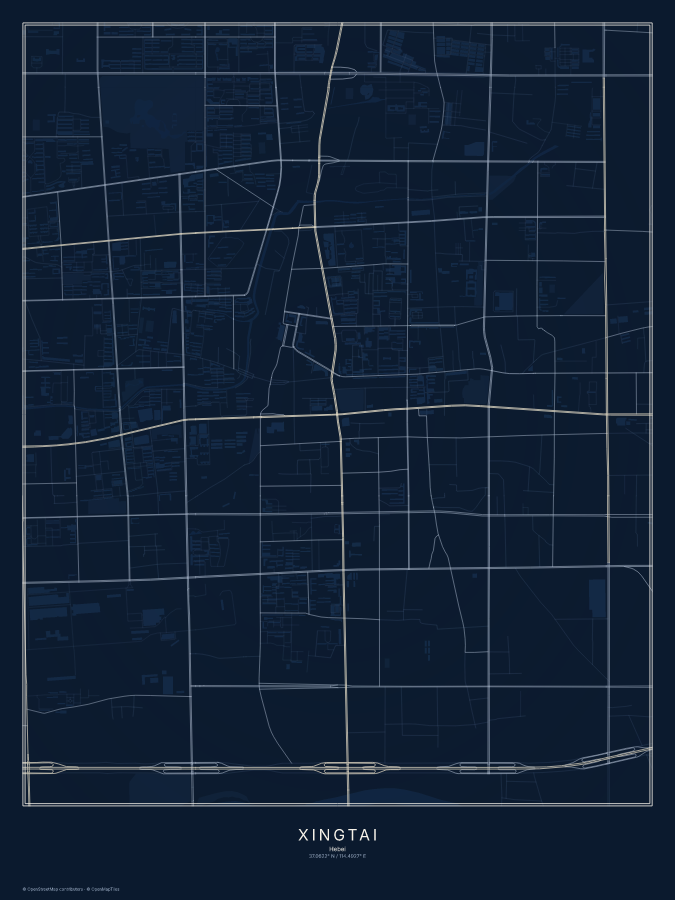 Xingtai map poster, midnight style
