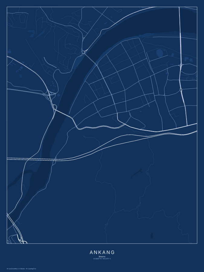 Ankang map poster, blueprint style
