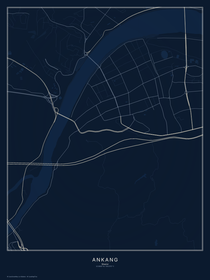 Ankang map poster, midnight style