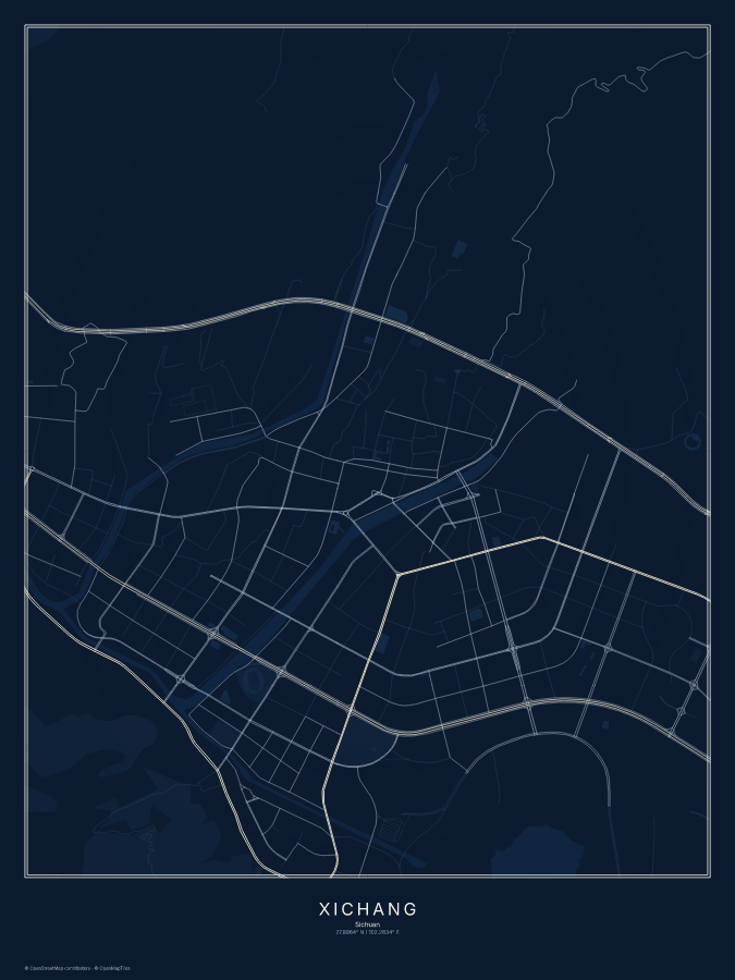 Xichang map poster, midnight style