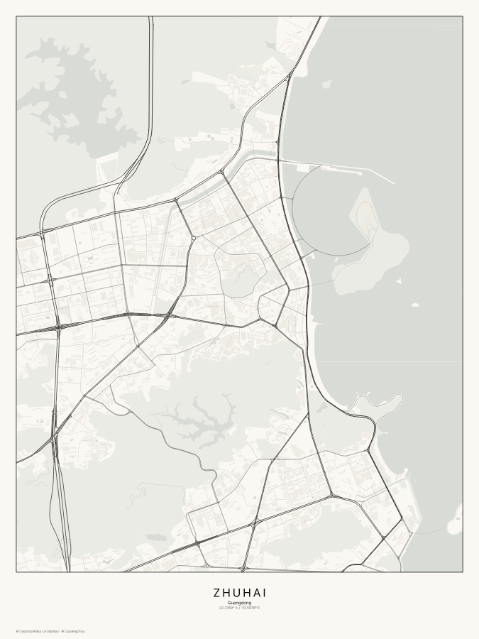 Zhuhai map poster, classic style