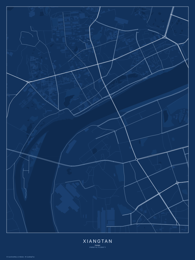 Xiangtan map poster, blueprint style