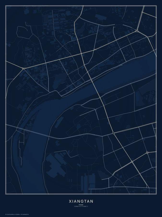 Xiangtan map poster, midnight style