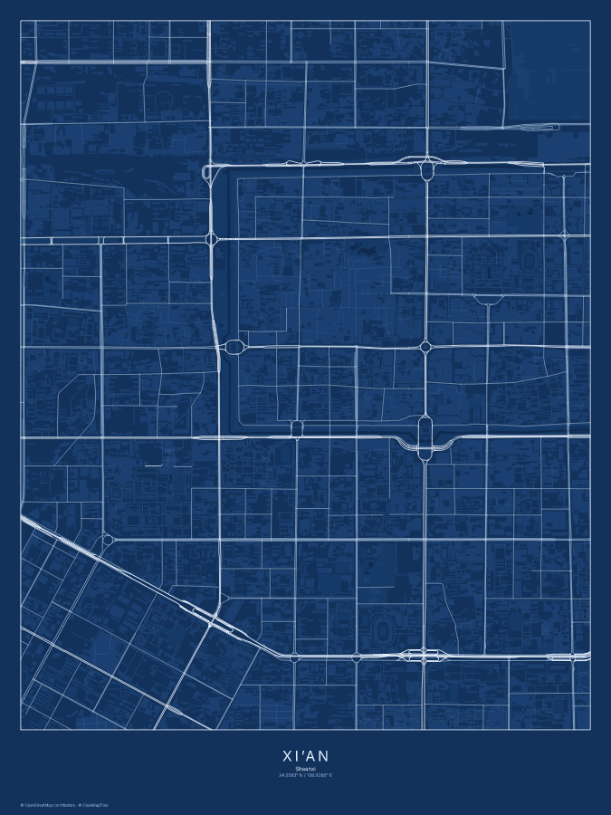 Xi’an map poster, blueprint style