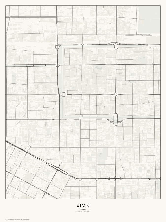 Xi’an map poster, classic style