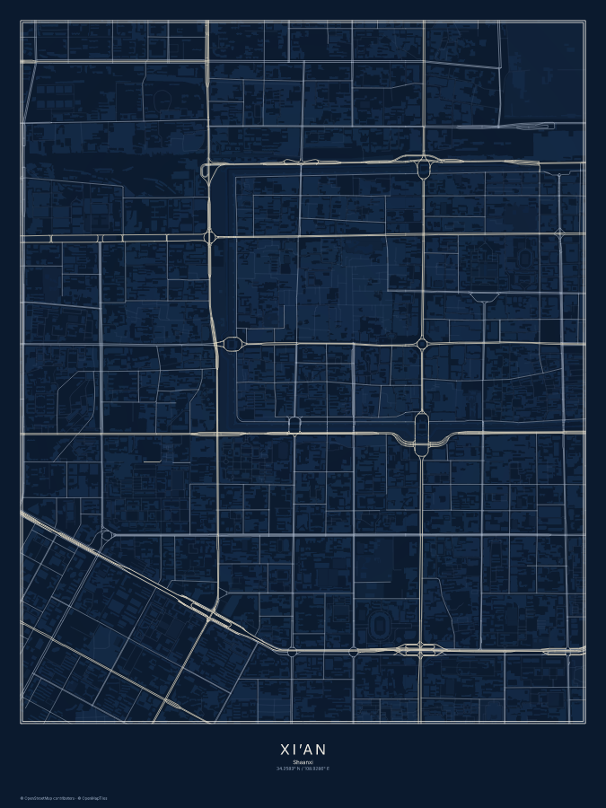 Xi’an map poster, midnight style