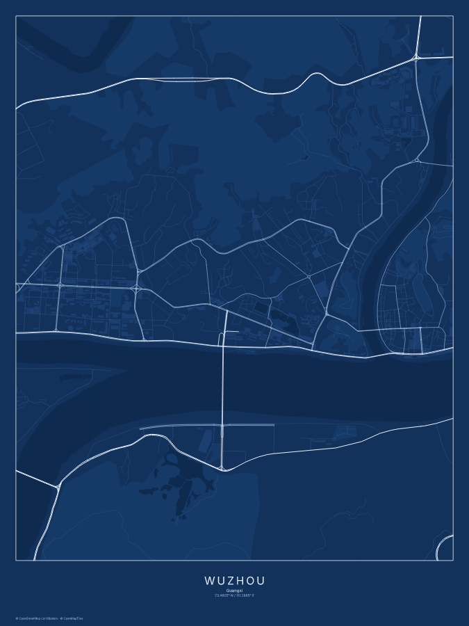 Wuzhou map poster, blueprint style