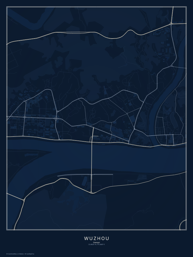 Wuzhou map poster, midnight style