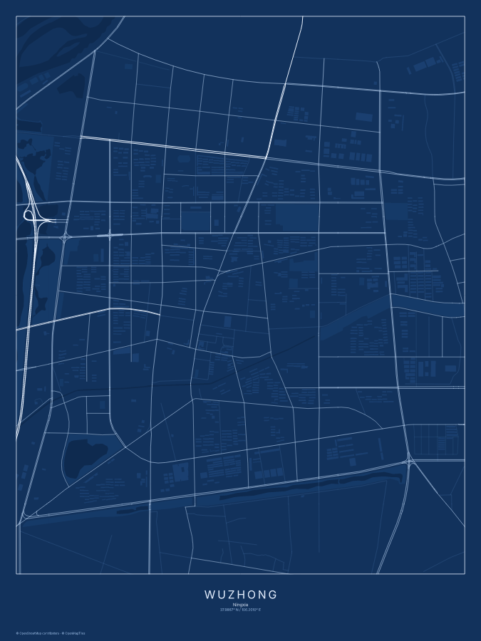 Wuzhong map poster, blueprint style