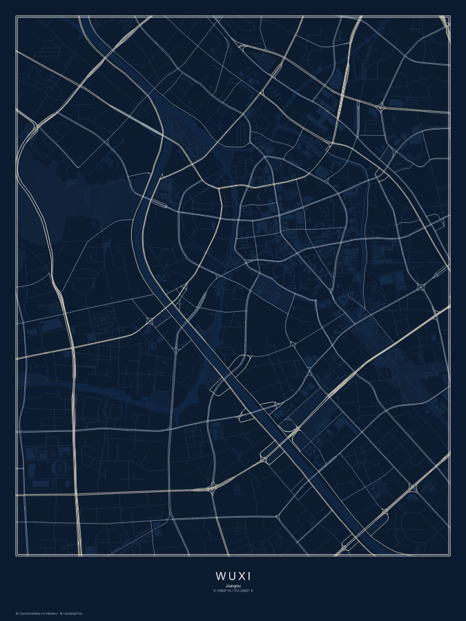 Wuxi map poster, midnight style