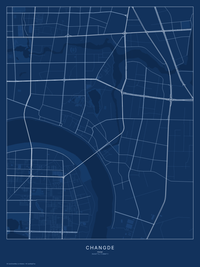 Changde map poster, blueprint style