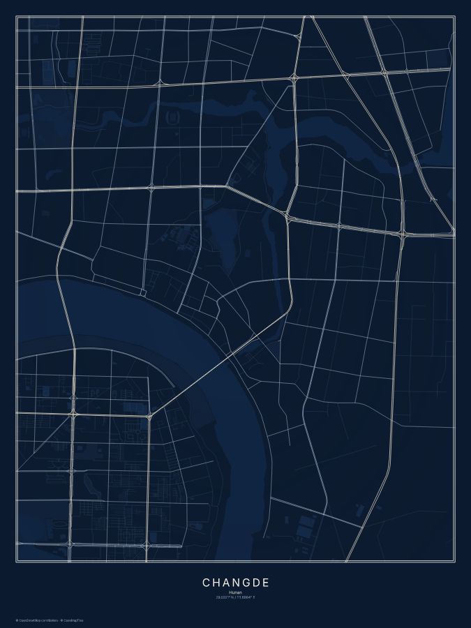 Changde map poster, midnight style