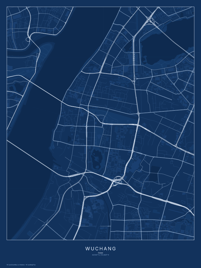 Wuchang map poster, blueprint style