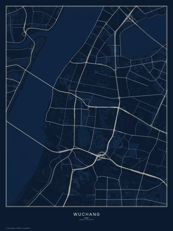 Wuchang map poster, midnight style