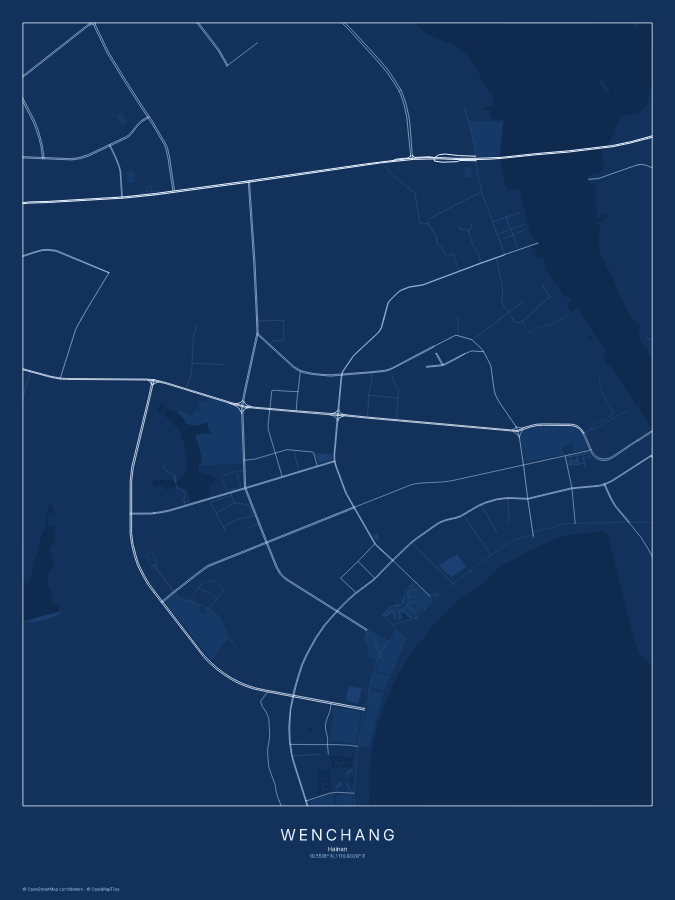 Wenchang map poster, blueprint style