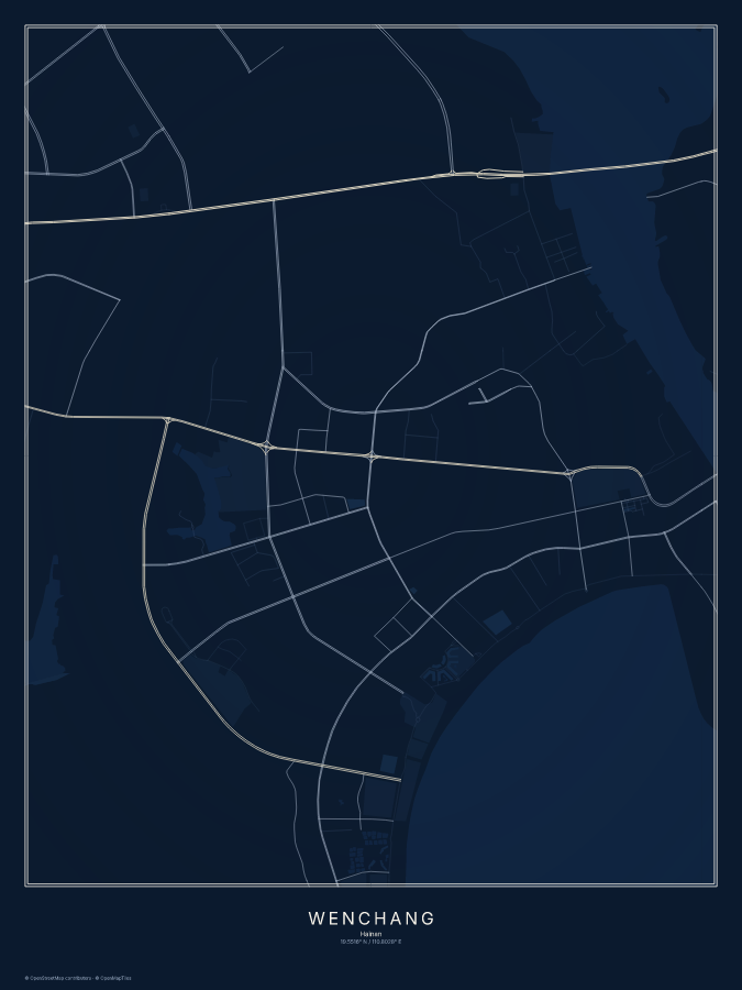 Wenchang map poster, midnight style