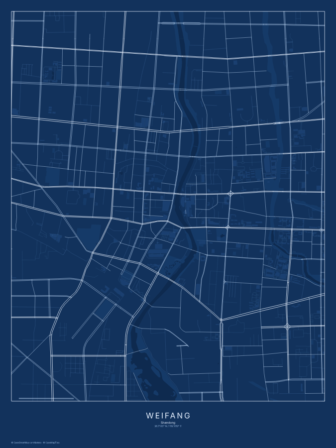 Weifang map poster, blueprint style