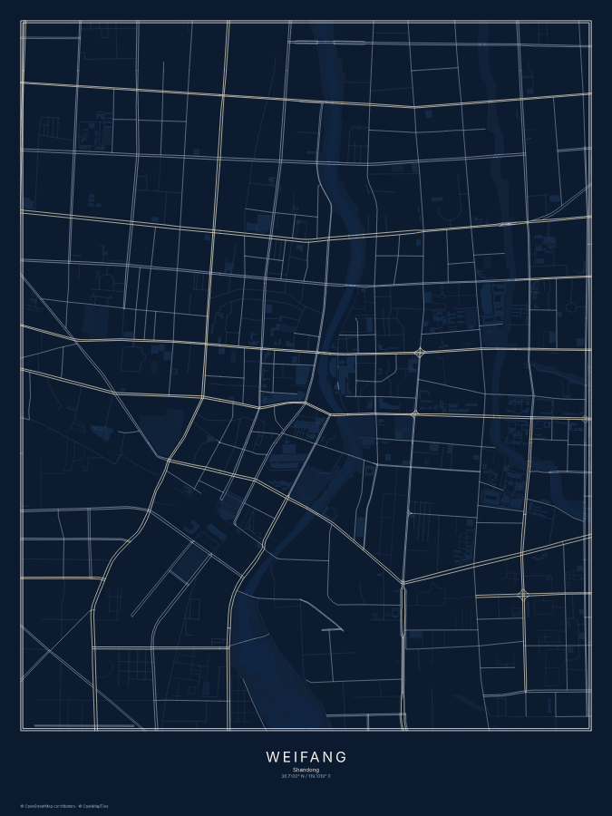 Weifang map poster, midnight style