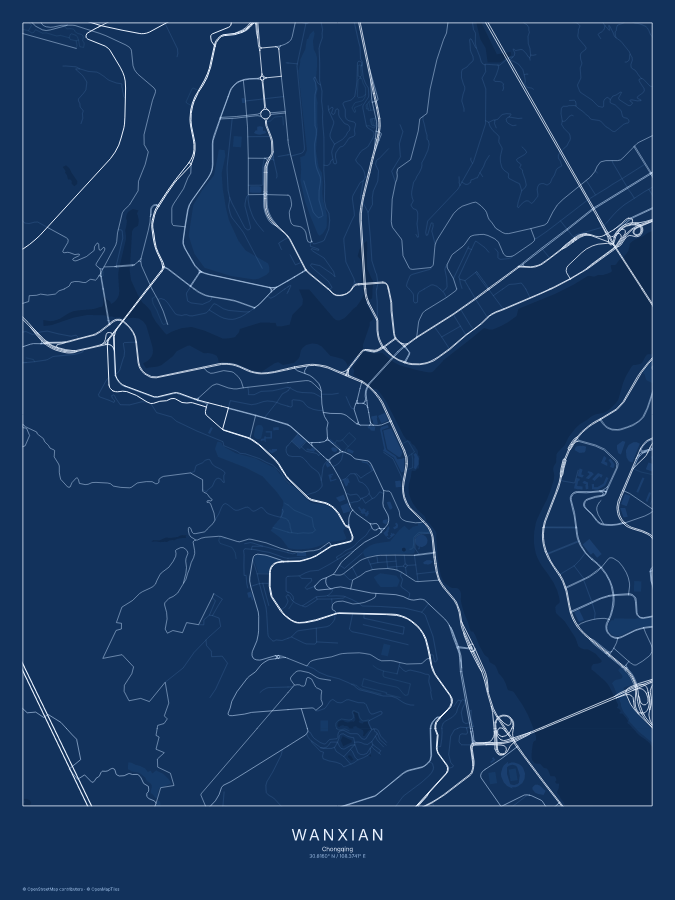 Wanxian map poster, blueprint style