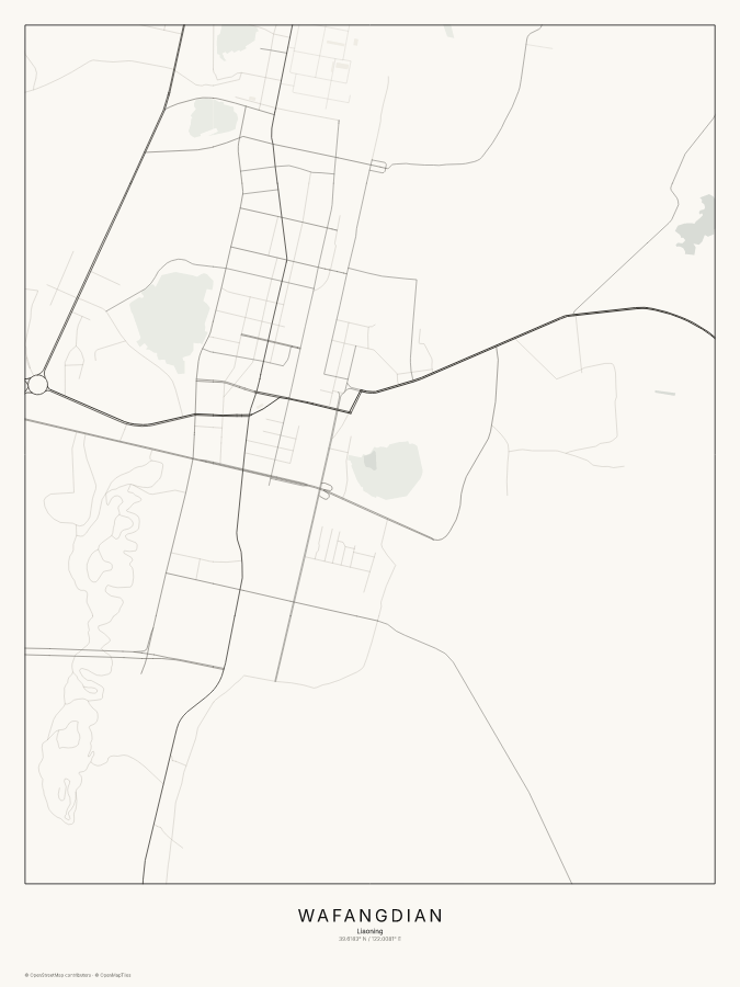 Wafangdian map poster, classic style