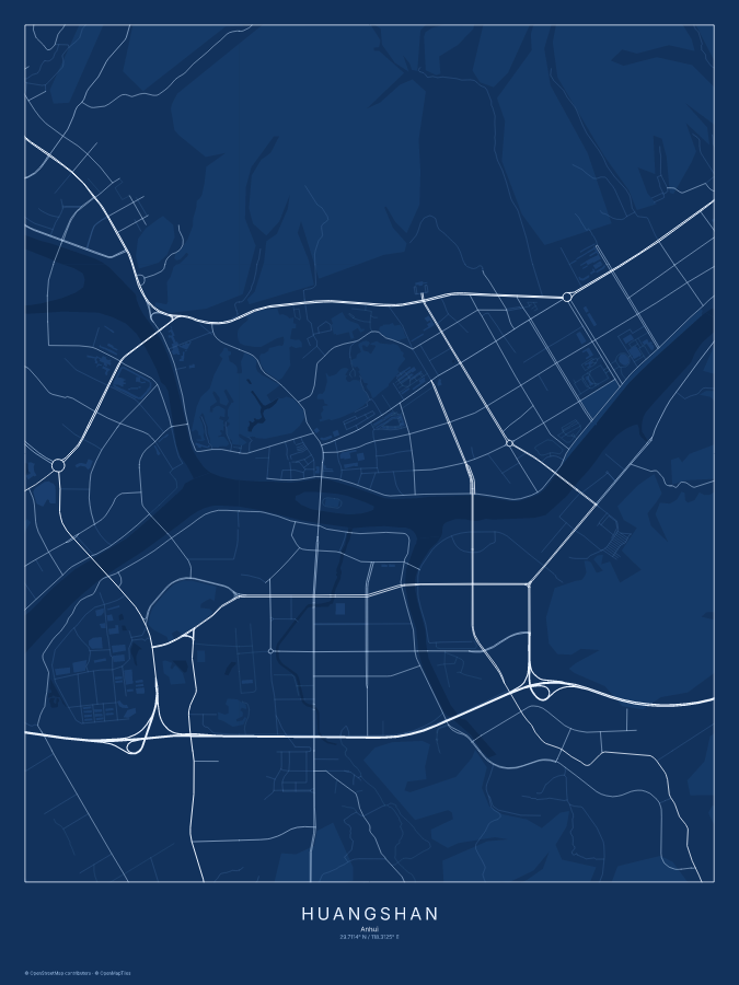 Huangshan map poster, blueprint style