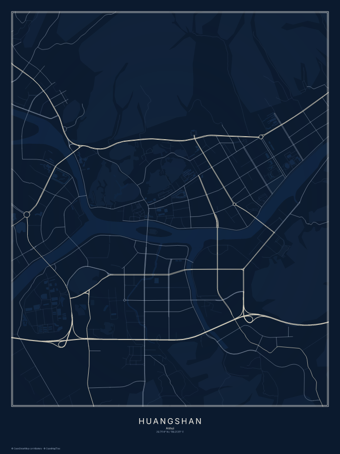 Huangshan map poster, midnight style