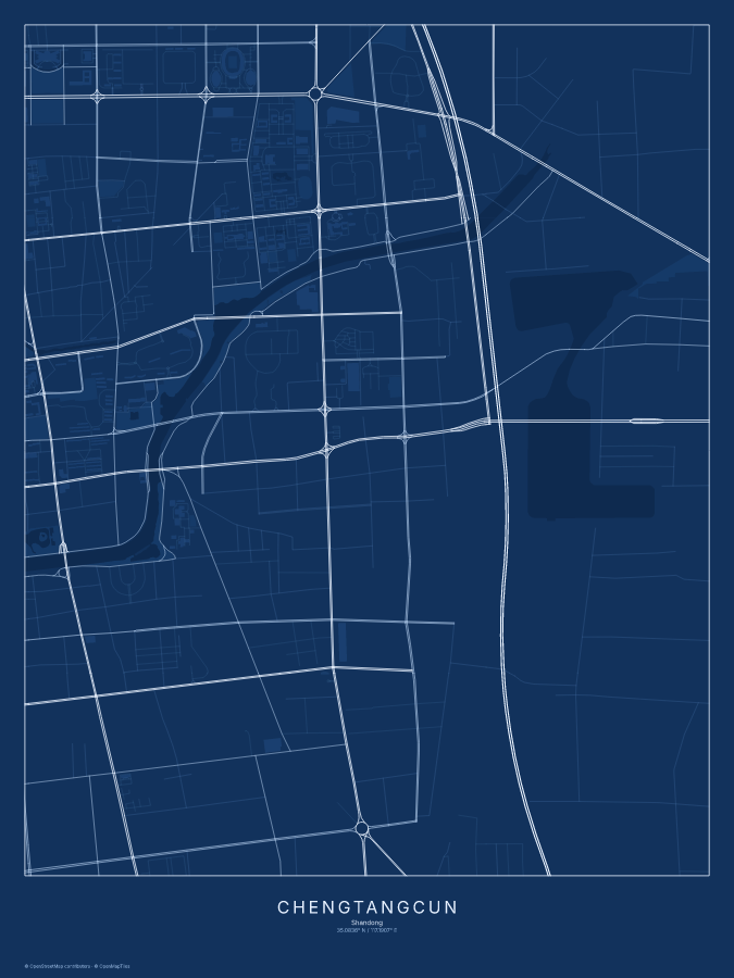Chengtangcun map poster, blueprint style