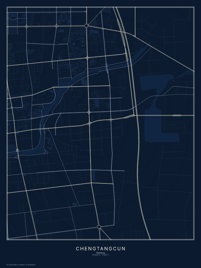 Chengtangcun map poster, midnight style