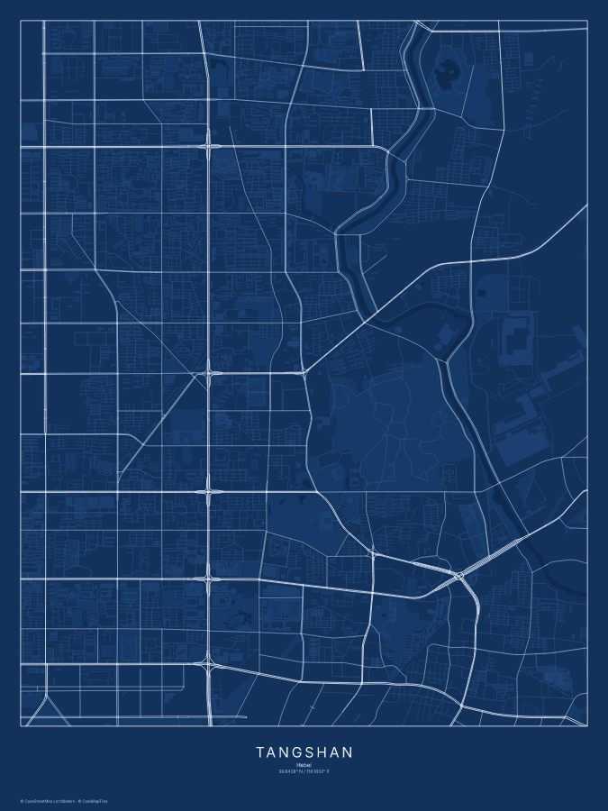 Tangshan map poster, blueprint style