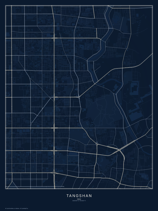 Tangshan map poster, midnight style