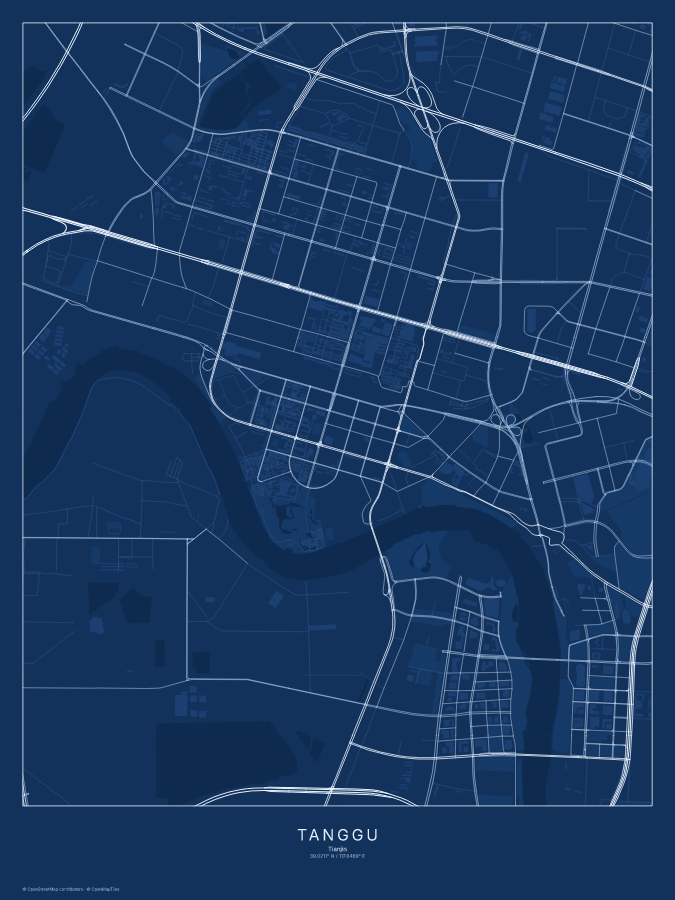 Tanggu map poster, blueprint style