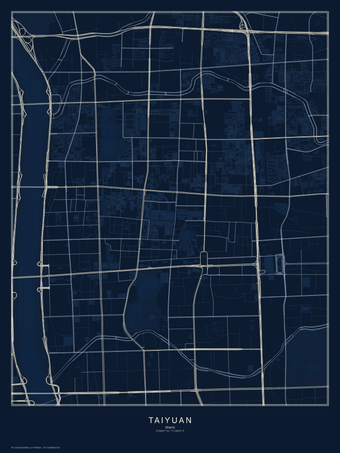 Taiyuan map poster, midnight style