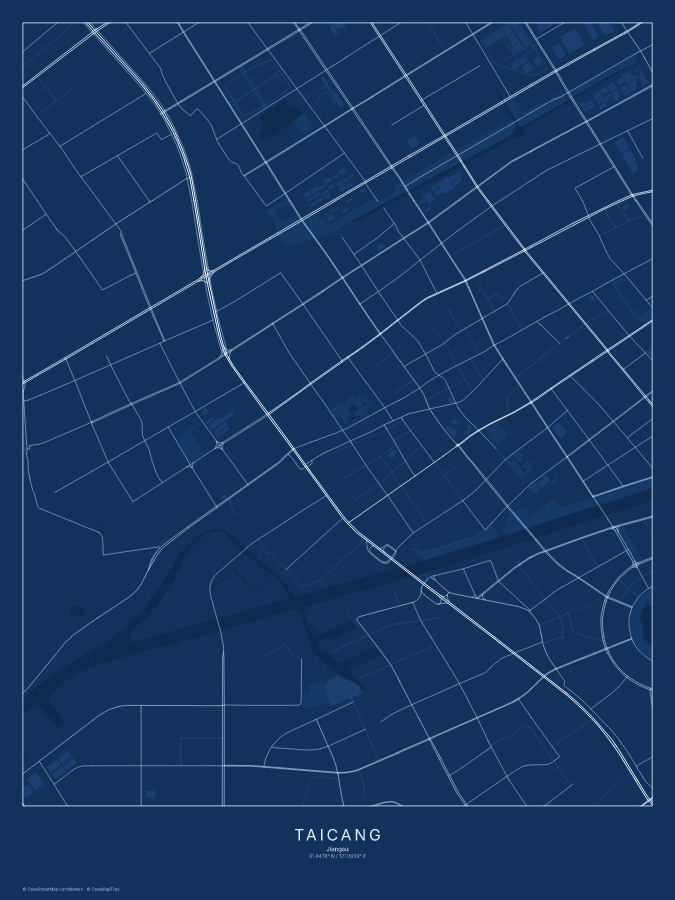 Taicang map poster, blueprint style