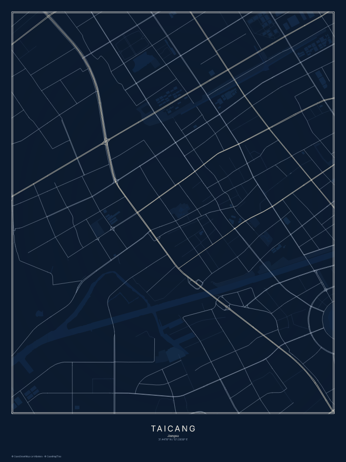Taicang map poster, midnight style